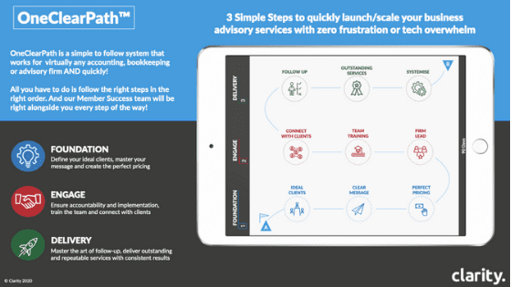 Clarity's One Clear Path. 3 simple steps to launch or scale business advisory services